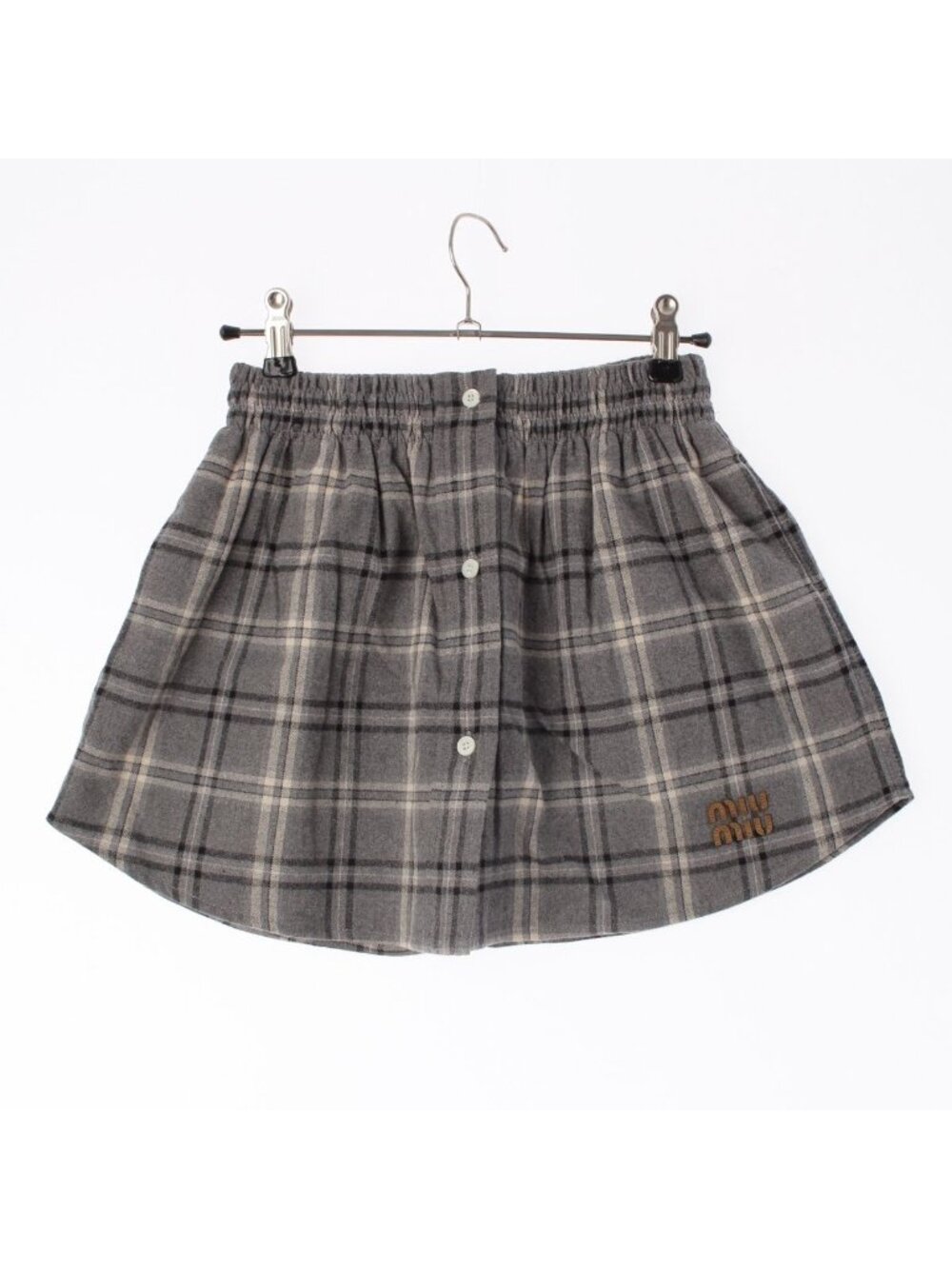 Miu Miu Flannel Mini Check Skirt Slate Gray 36